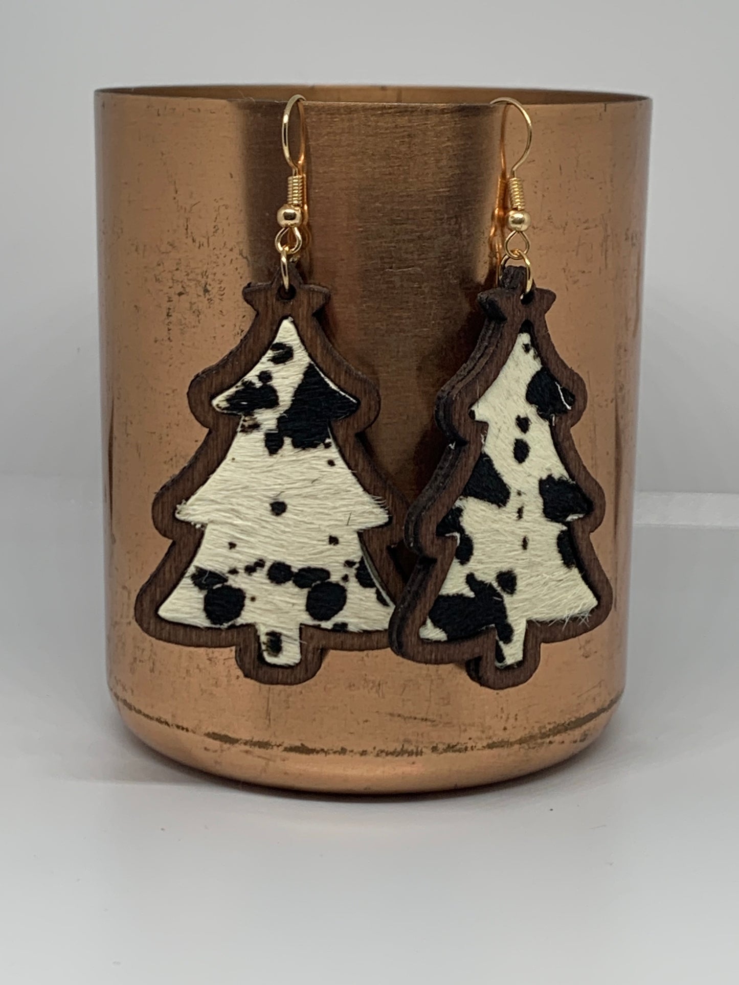 Wooden Tree Animal Print Earrings