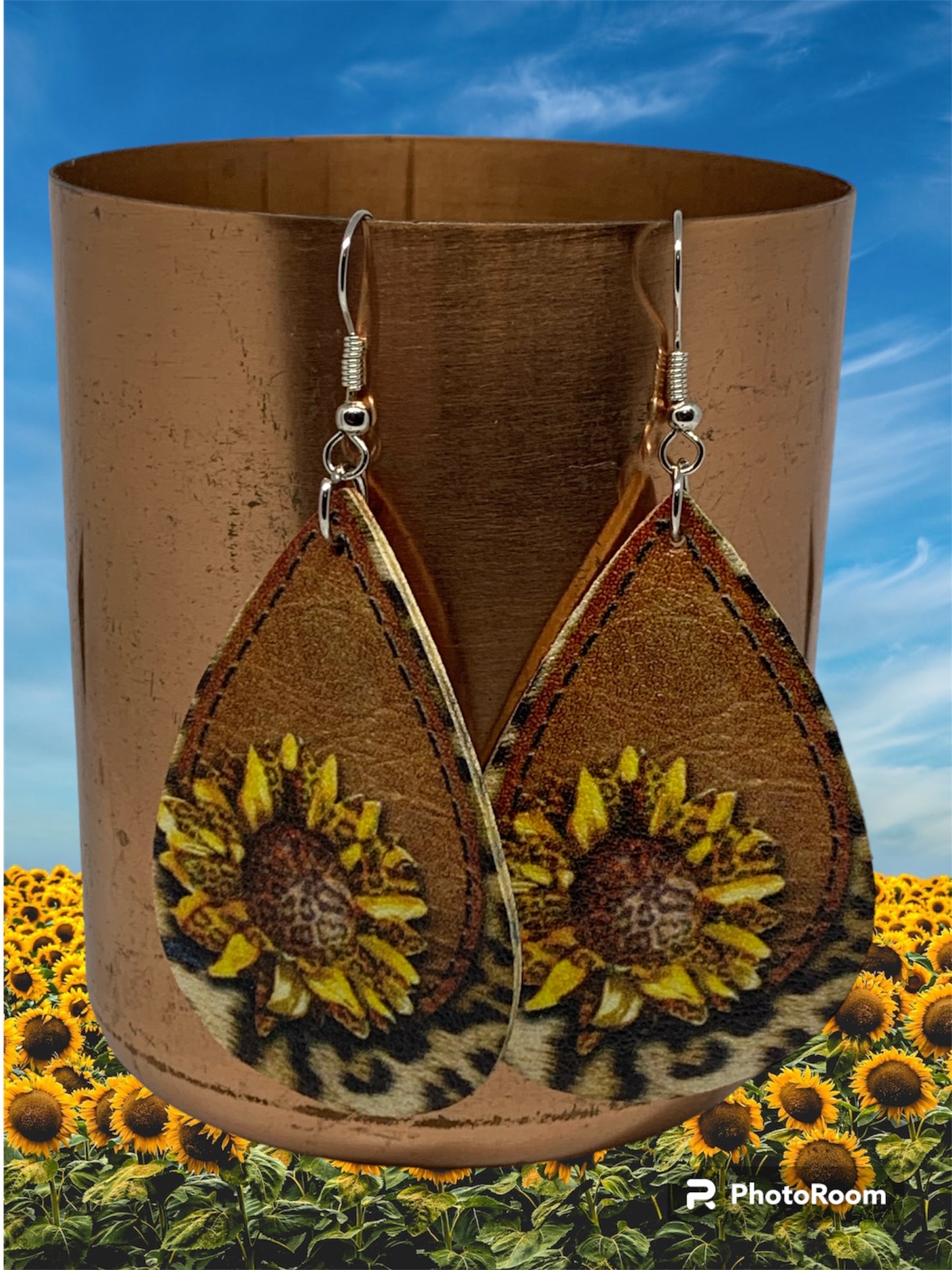 Sunflower Leopard Teardrop Earrings