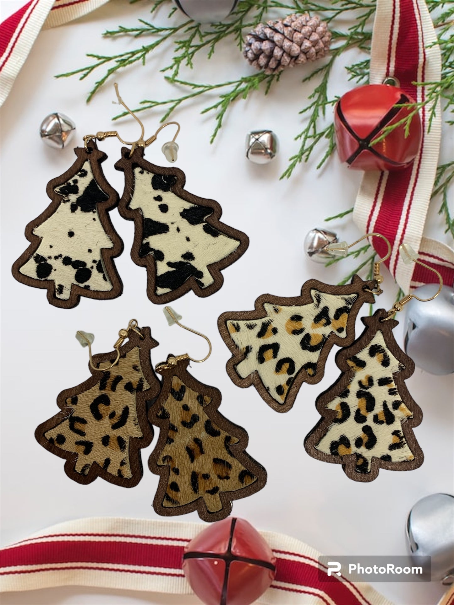 Wooden Tree Animal Print Earrings