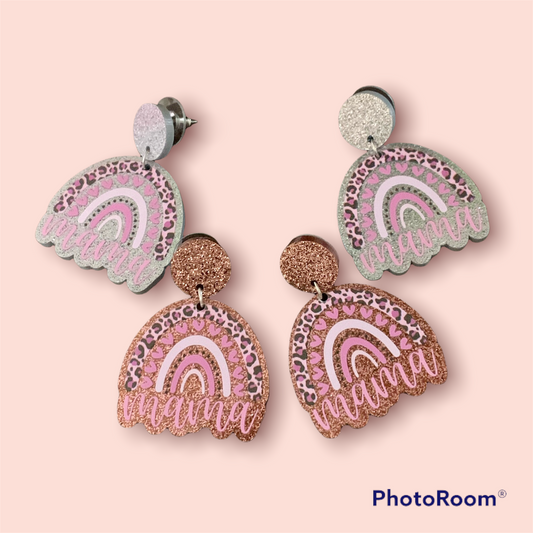 Mama Animal Print & Rainbow Earrings