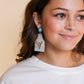 TAKE A NUMBER COWBOY WHITE COWHIDE SILVER COWSKULL STUD EARRINGS