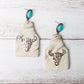 TAKE A NUMBER COWBOY WHITE COWHIDE SILVER COWSKULL STUD EARRINGS