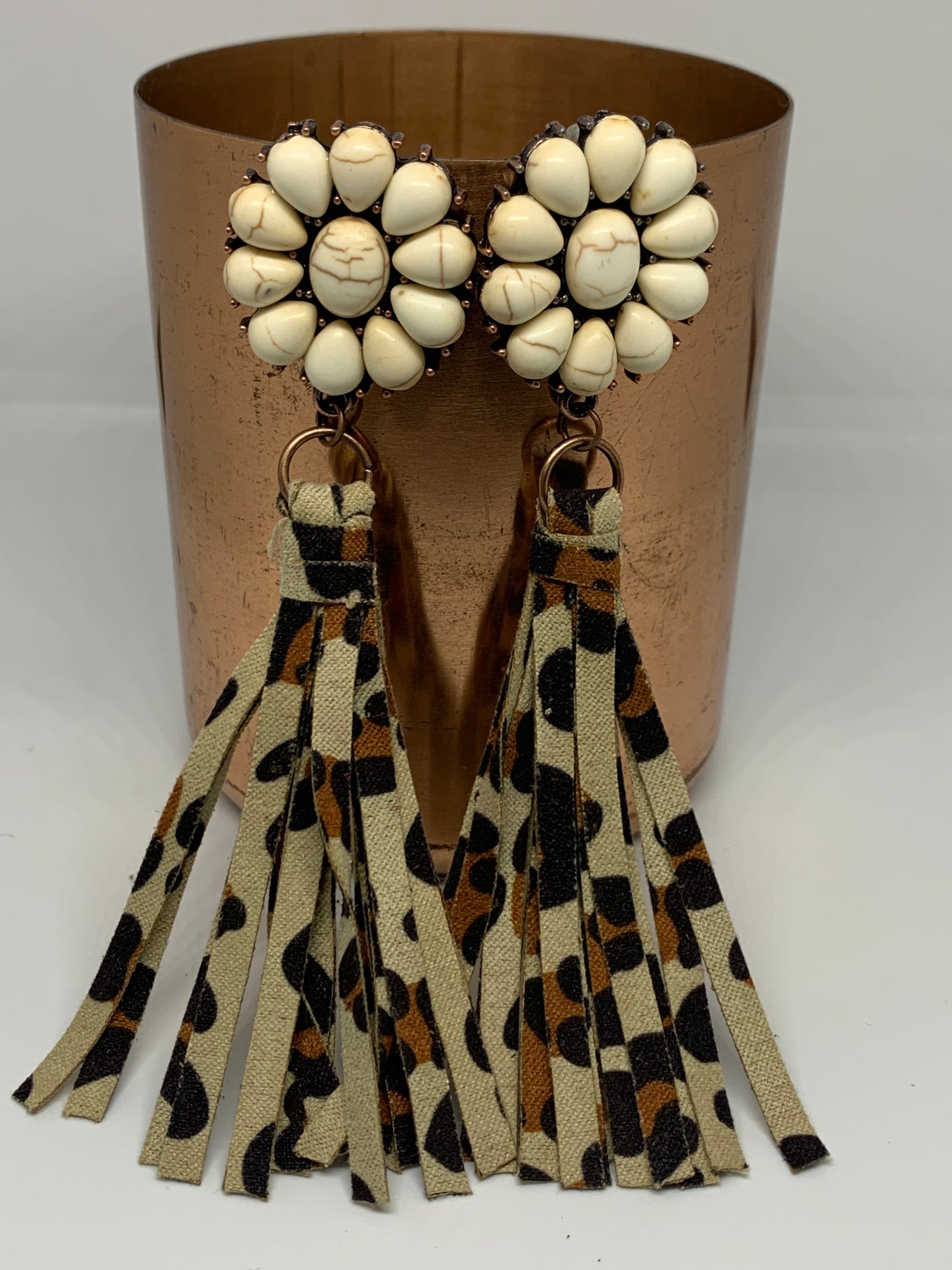 Leopard Fringe Inlaid Turquoise Earrings