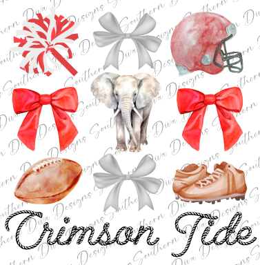 Crimson Tide Football Coquette PNG - Instant Digital Download for Print and Cut, Sublimation