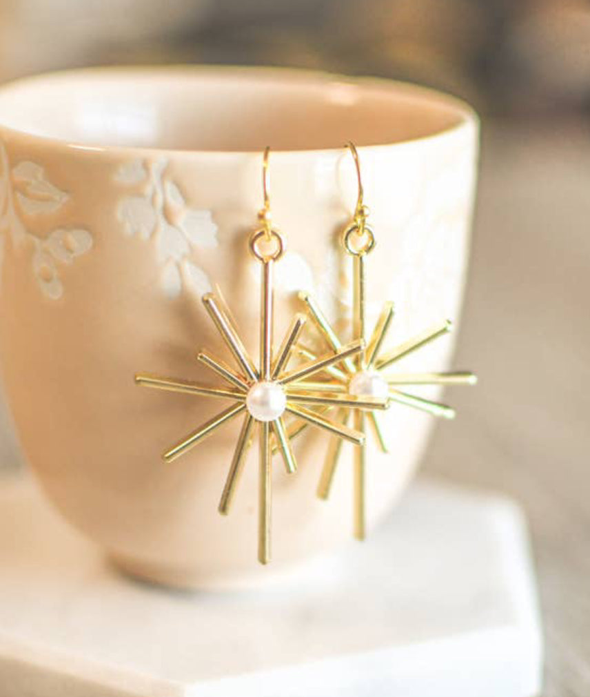 Pearl & Gold Starburst Earrings