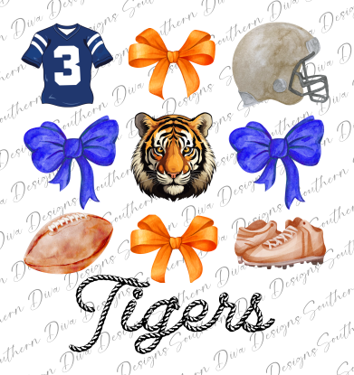 Tigers Football Coquette PNG - Instant Digital Download for Print and Cut, Sublimation