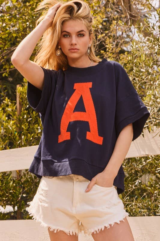 “A”  Plus Lettering Oversized Sweatshirt