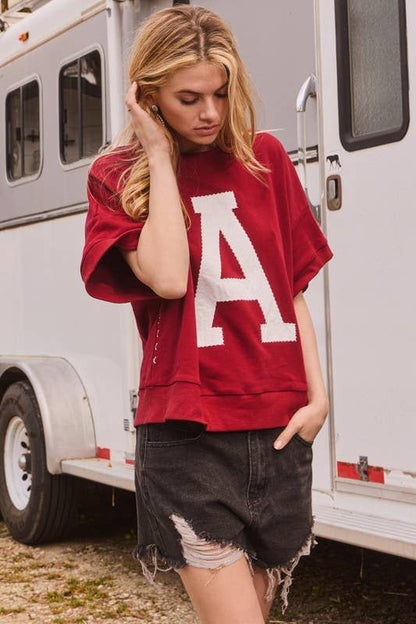 “A”  Plus Lettering Oversized Sweatshirt