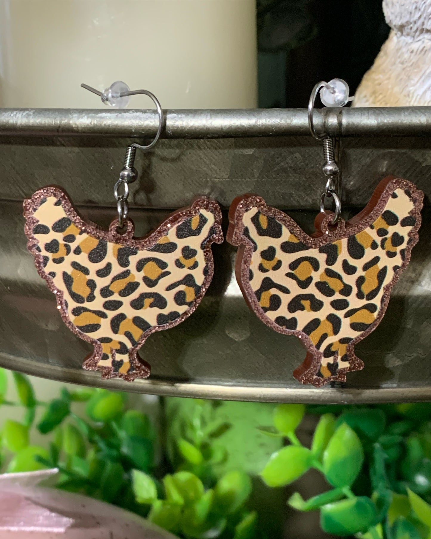 Leopard Chicken Dangle Earrings